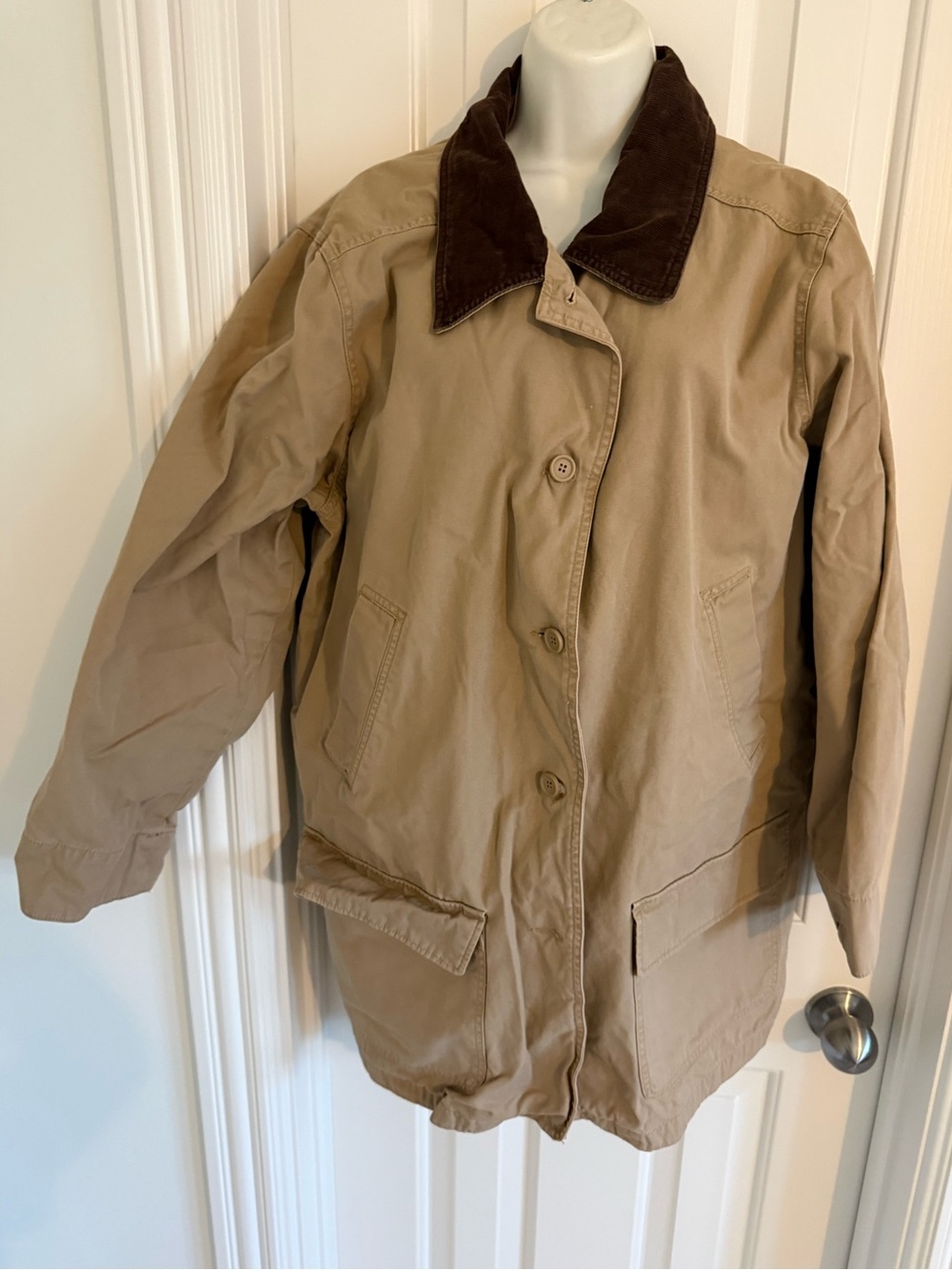 Vintage Basic Editions Womenβs Khaki Chore/Utility Jacket Brown Corduroy Collar